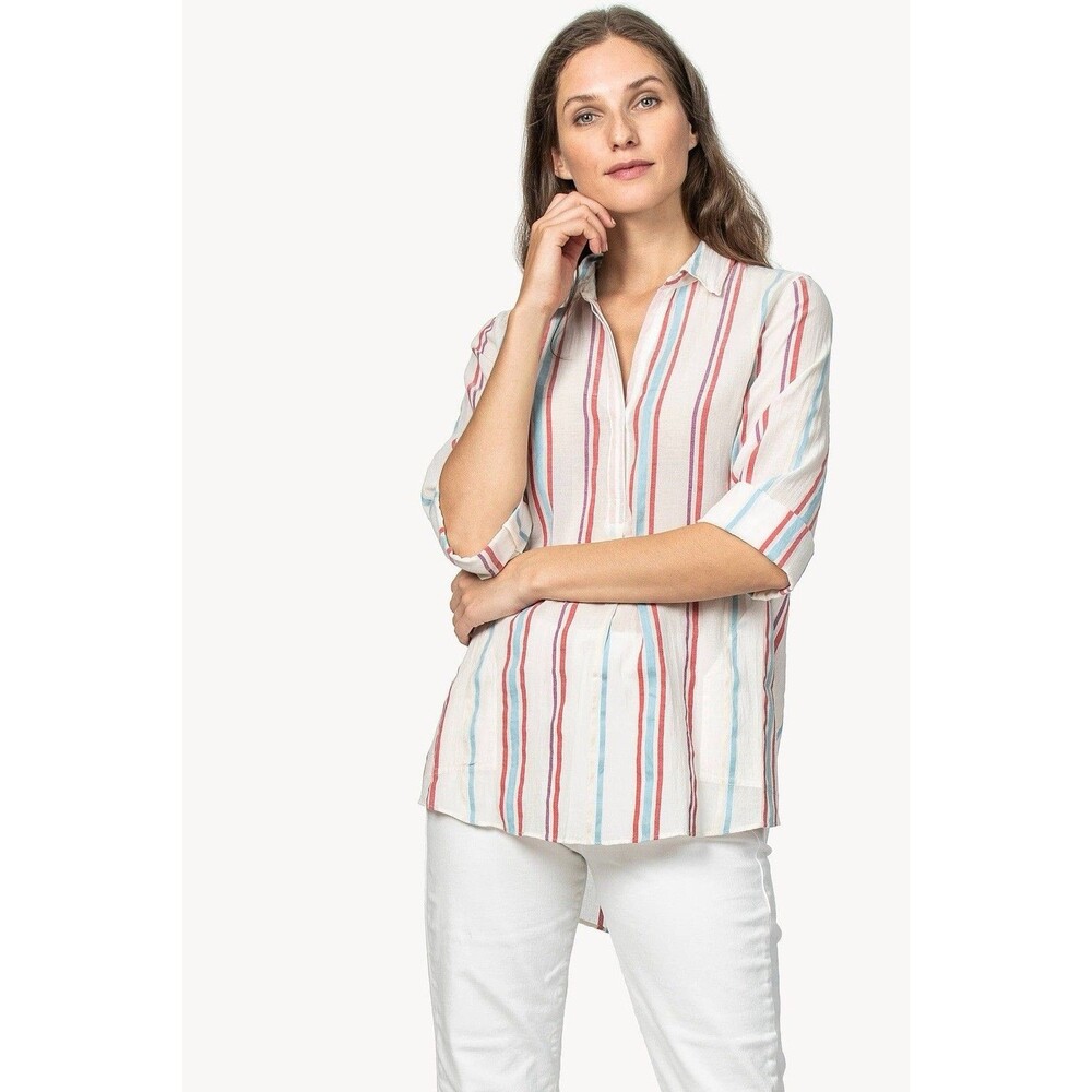 Lilla P Yarn Dye Stripe Tunic With Pockets Popover Top